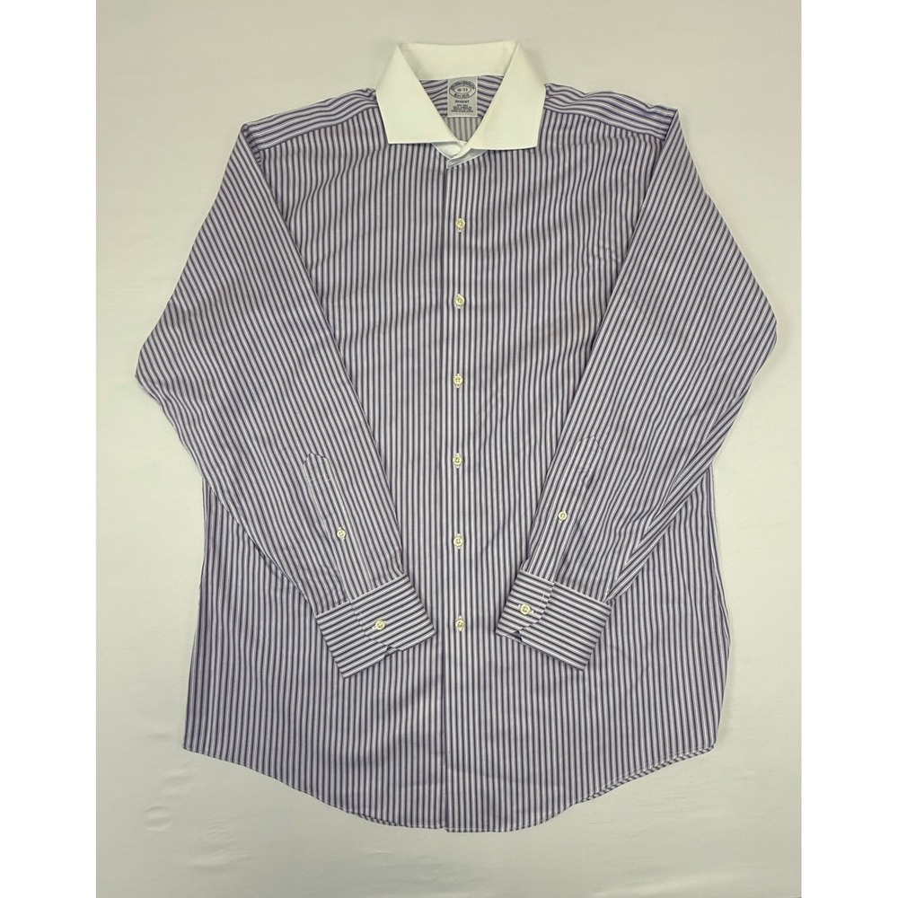 Brooks Brothers Regent Fit Purple White Stripe Non‎ Iron Dress Shirt 16 33 Mens